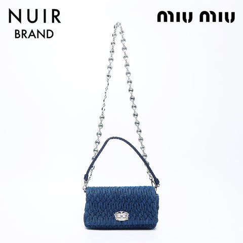 miu miu miu牛仔布水晶迷你肩袋海军WS11140