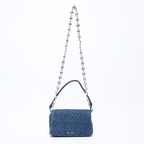 Miu Miu Denim Crystal Mini Matelasse Shoulder Bag Navy WS11140