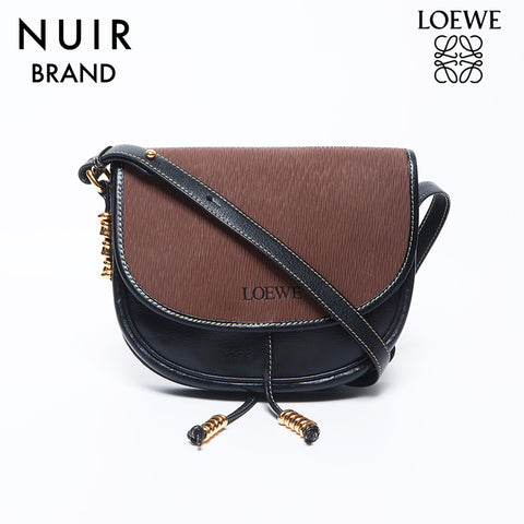 LOEWE Velazquez Leather Shoulder Bag Brown Black WS11141
