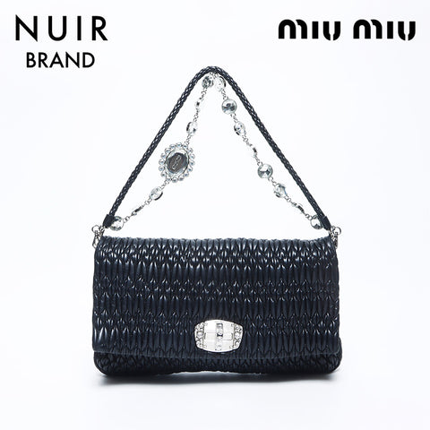 Miu Miu Crystal Matterasse Silver Hardware Shoulder Bag Black WS11143