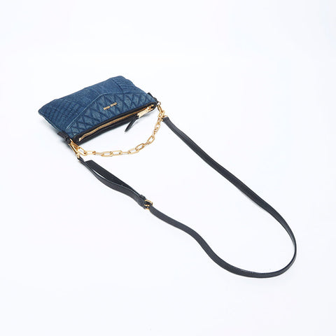 Miu Miu Miu Denim Chain Shoulder Bag Navy WS11144