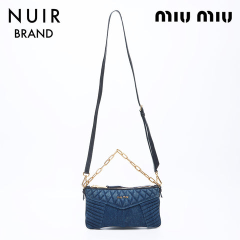 Miu Miu Miu Denim Chain Shoulder Bag Navy WS11144