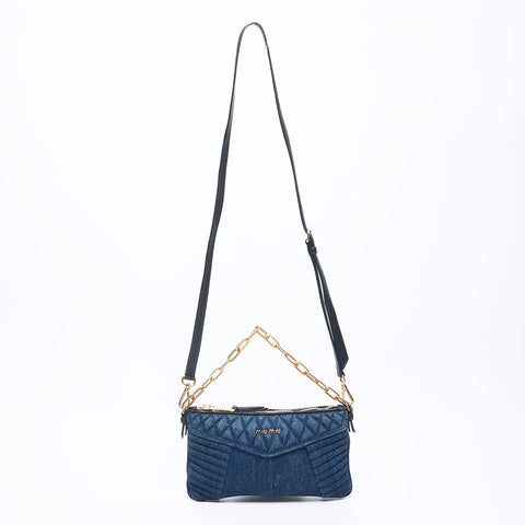 Miu Miu Miu Denim Chain Shoulder Bag Navy WS11144