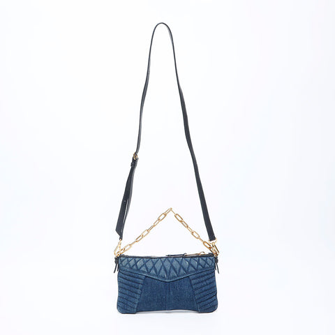 Miu Miu Miu Denim Chain Shoulder Bag Navy WS11144