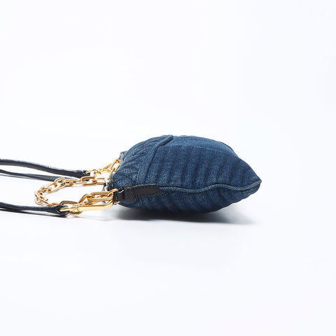 Miu Miu Miu Denim Chain Shoulder Bag Navy WS11144