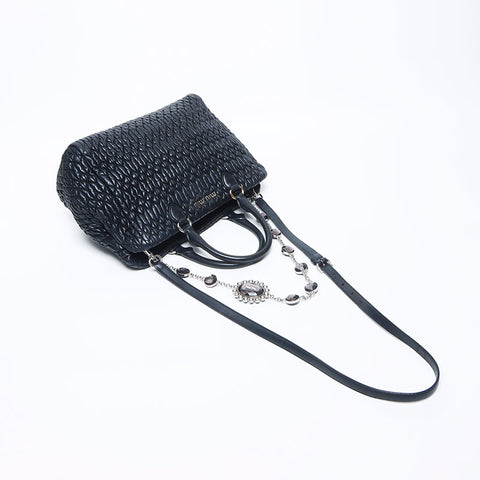 Miu Miu Miu Matterasse Crystal 2way皮革银色金属配件手提袋黑色WS11145