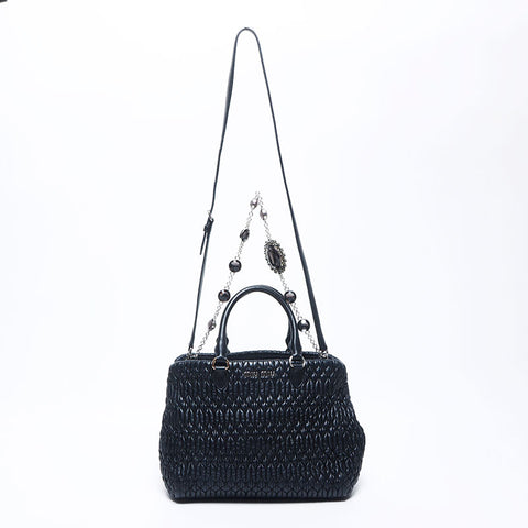 Miu Miu Miu Matterasse Crystal 2way皮革银色金属配件手提袋黑色WS11145