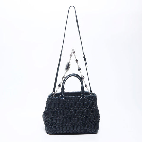 Miu Miu Miu Matterasse Crystal 2way皮革银色金属配件手提袋黑色WS11145
