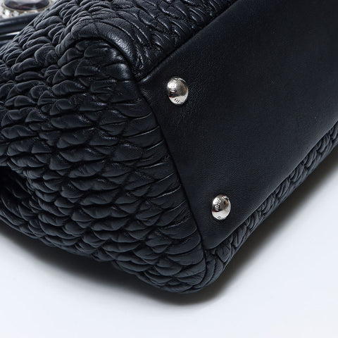 Miu Miu Miu Matterasse Crystal 2way皮革银色金属配件手提袋黑色WS11145
