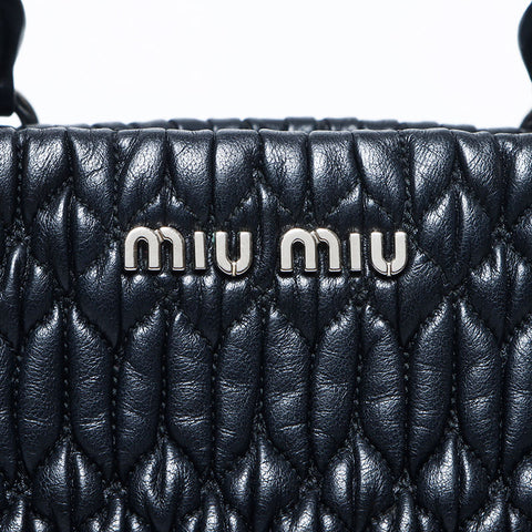 Miu Miu Miu Matterasse Crystal 2way皮革银色金属配件手提袋黑色WS11145