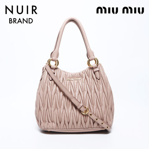 Miu Miu Miu Matterasse Bucket 2way Leather Handbag Pink WS11146