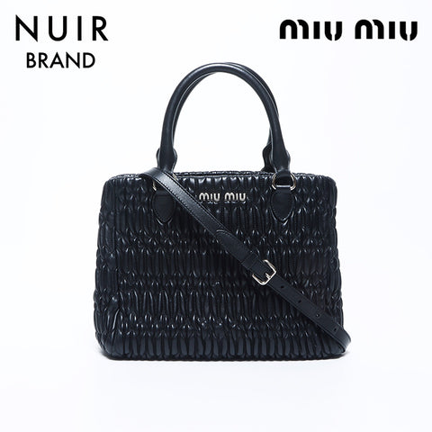 Miu Miu Miu Matterasse Crystal Silver Metal Fitting Handbag Black WS11148