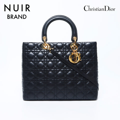 Christian Dior Leather Canage Lady Dior Large Handbag Black WS11151