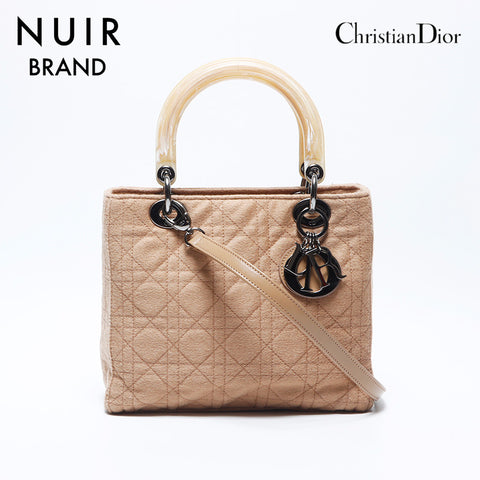 Christian Dior Lady Dior Medium 2way Wool Shoulder Bag Beige WS11155