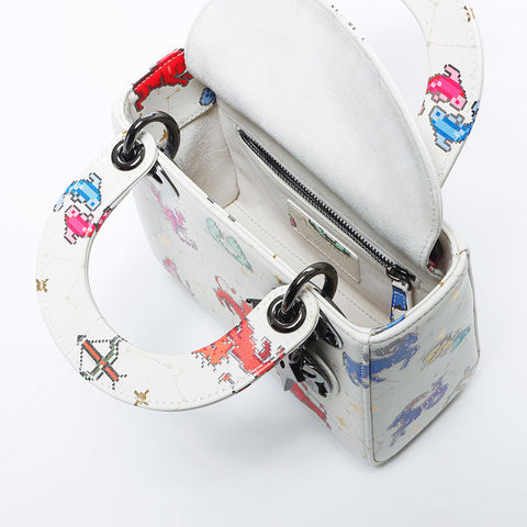 Christian Dior 2024ss Zodiac Constellation Pixel Leather Mini Lady Dior Shoulder Bag white WS11156
