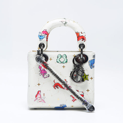 Christian Dior 2024ss Zodiac Constellation Pixel Leather Mini Lady Dior Shoulder Bag white WS11156