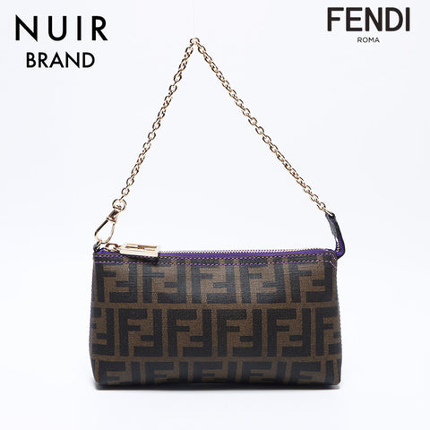 FENDI Zucca PVC Chain Mini Pouch Handbag Brown WS11157