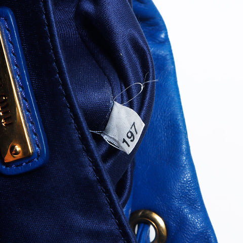Miu Miu Miu Matterasse Fringe Drawstring Leather Shoulder Bag Blue WS11159