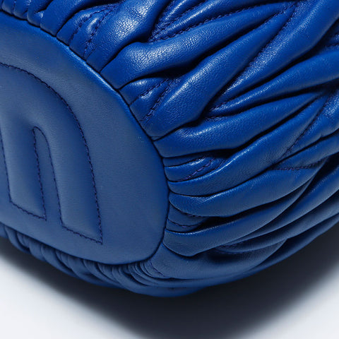 Miu Miu Miu Matterasse Fringe Drawstring Leather Shoulder Bag Blue WS11159