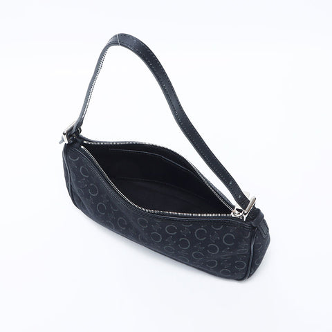 Celine C Macadam Canvas Hobo配件袋银色硬件肩带黑色WS11170