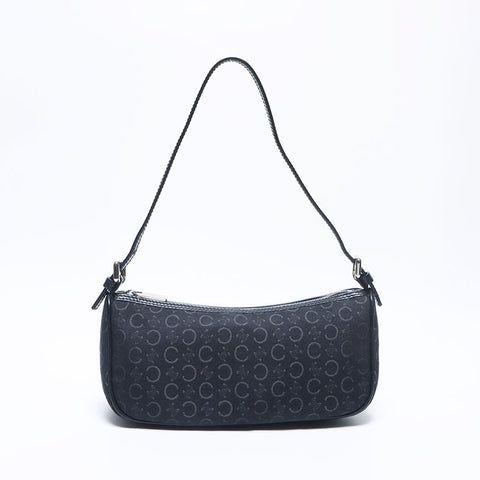 Celine C Macadam Canvas Hobo配件袋银色硬件肩带黑色WS11170