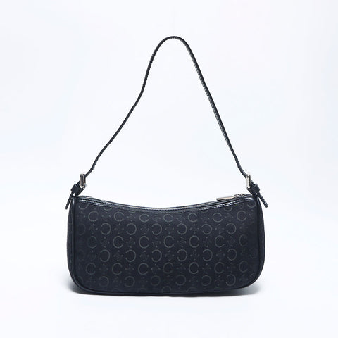Celine C Macadam Canvas Hobo配件袋银色硬件肩带黑色WS11170