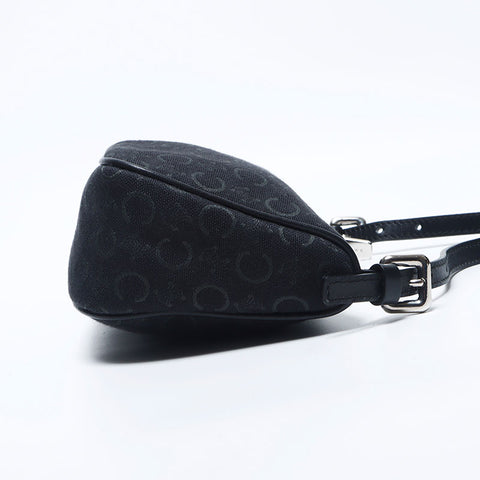Celine C Macadam Canvas Hobo配件袋银色硬件肩带黑色WS11170