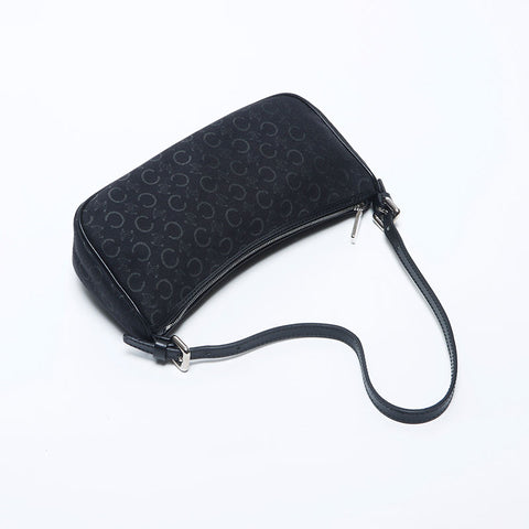 Celine C Macadam Canvas Hobo配件袋银色硬件肩带黑色WS11170