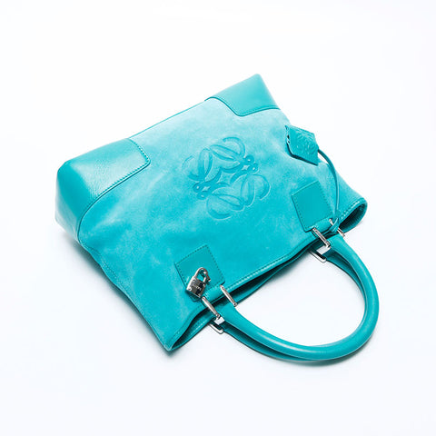 LOEWE Anagram Suede Silver Hardware Handbag Turquoise WS11176
