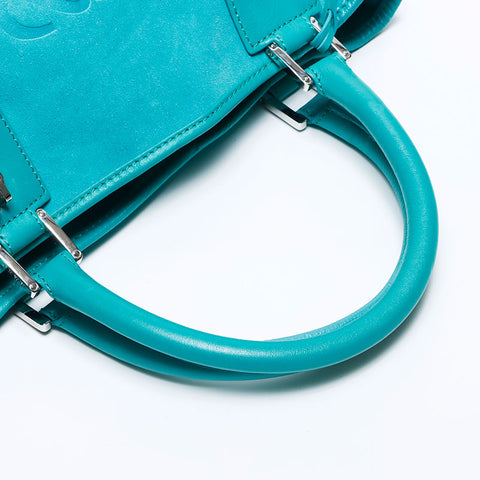 LOEWE Anagram Suede Silver Hardware Handbag Turquoise WS11176