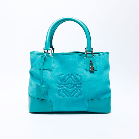 LOEWE Anagram Suede Silver Hardware Handbag Turquoise WS11176