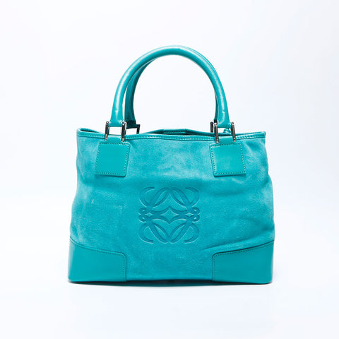 LOEWE Anagram Suede Silver Hardware Handbag Turquoise WS11176