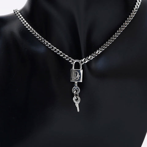 Christian Dior Padlock Lock Kette Logo Halskette Silber WS11178