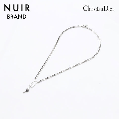 クリスチャンディオール Christian Dior 南京錠 ロック チェーン ロゴ ネックレス シルバー WS11178