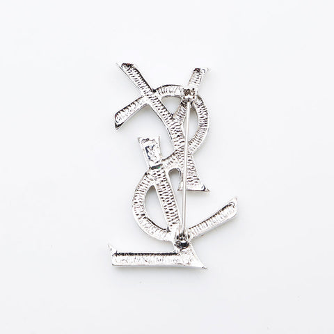 Yves Saint Laurent YVES SAINT LAURENT YSL logo rhinestone brooch silver WS11181