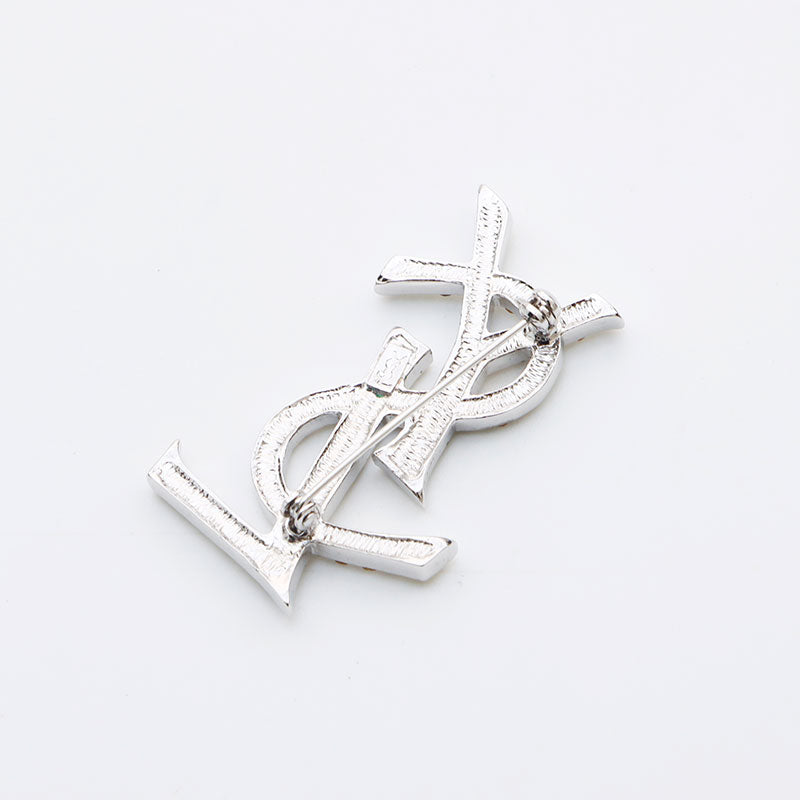 イヴサンローラン ブローチ YSL ラインストーン シルバー g1902 イヴ・サンローラン YVES SAINT LAURENT YSL ロゴ ライン