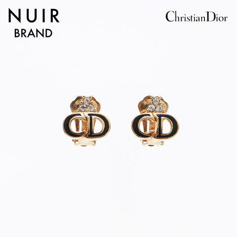 クリスチャンディオール Christian Dior ロゴ ラインストーン イヤリング ゴールド WS11190