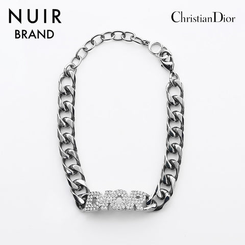 クリスチャンディオール Christian Dior ロゴ ラインストーン チェーン ブレスレット シルバー WS11194