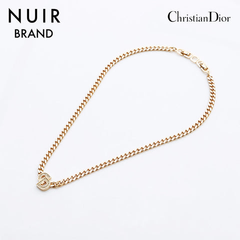 クリスチャンディオール Christian Dior CDロゴ ラインストーン チェーン ネックレス ゴールド WS11197