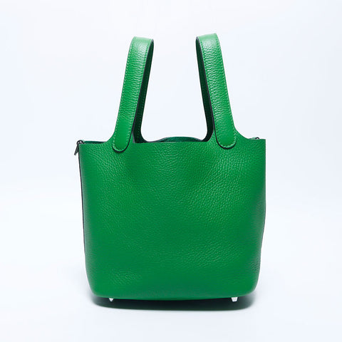 HERMES W Stamp Picotin Taurillon Clemence SilverMetal 2024 Handbag green WS11207