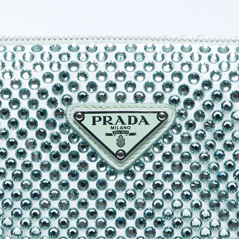 プラダ PRADA 2022 ラインストーン クリスタル トライアングルポーチ ショルダーバッグ グリーン WS11208