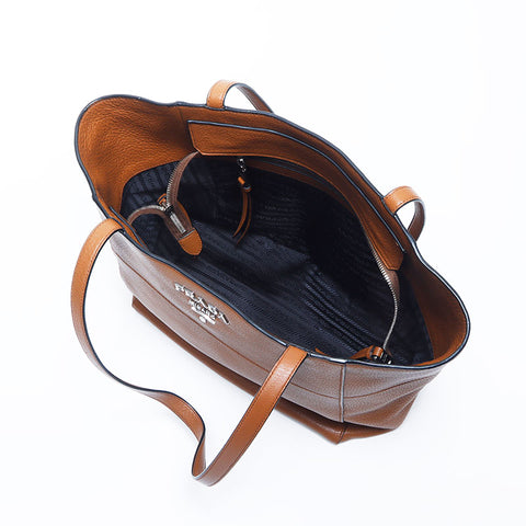 Prada Vittero Phoenix银色配件皮革手提袋棕色WS11211