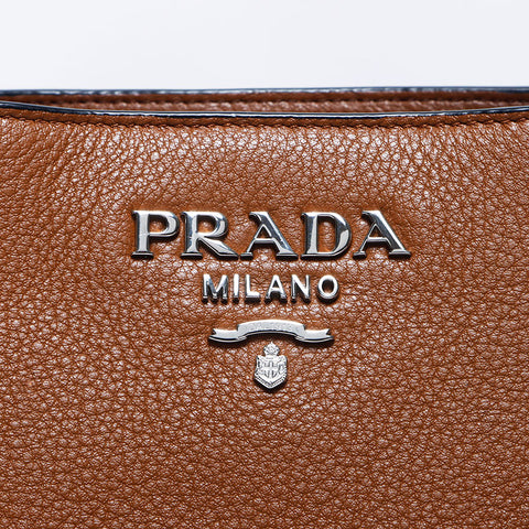 Prada Vittero Phoenix银色配件皮革手提袋棕色WS11211
