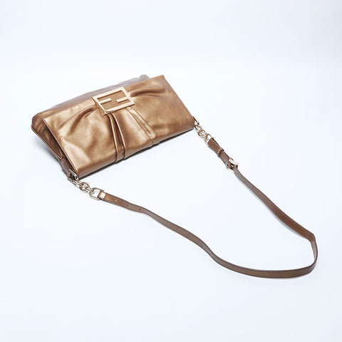 Fendi Mamma Bagget Leather铜牌肩带金色WS11213
