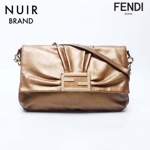 Fendi Mamma Bagget Leather铜牌肩带金色WS11213