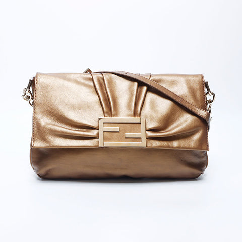 Fendi Mamma Bagget Leather铜牌肩带金色WS11213