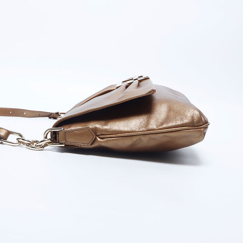 Fendi Mamma Bagget Leather铜牌肩带金色WS11213