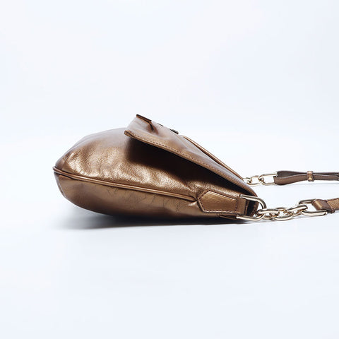 Fendi Mamma Bagget Leather铜牌肩带金色WS11213