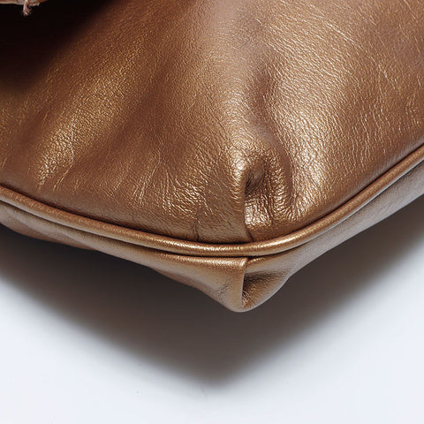 Fendi Mamma Bagget Leather铜牌肩带金色WS11213