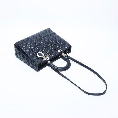 克里斯蒂安·迪奥（Christian dior Lady Dior）迪奥（Dior Dior）银色配件2向上皮革大型手提包黑色WS11216